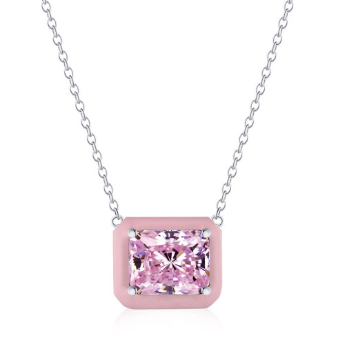 Stella Necklace (Stella Pink) - Pure Stamped Sterling Silver (Chandi) + Certificate - 5A Cubic Zircon