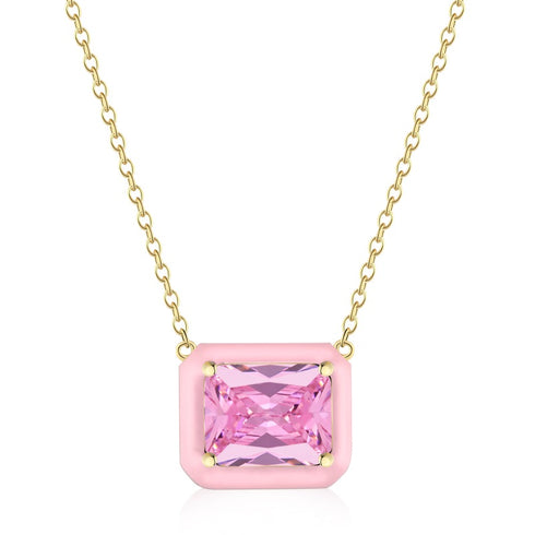 Stella Necklace (Stella Pink) - Genuine Gold Plated - Pure Stamped Sterling Silver (Chandi) + Certificate - 5A Cubic Zircon