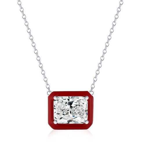 Stella Necklace (Red & Diamond White) - Pure Stamped Sterling Silver (Chandi) + Certificate - 5A Cubic Zircon
