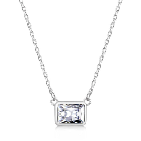 Classic Emerald Cut Necklace - Pure Sterling Silver (Chandi) - Cubic Zircon