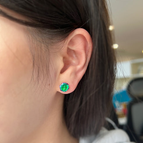 Mythical Studs Earrings (Emerald Green) - Pure Stamped Sterling Silver (Chandi) - Certificate