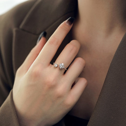 Vamos Ring - Adjustable Size - Pure Stamped Sterling Silver (Chandi) + Certificate - 5A Cubic Zircon
