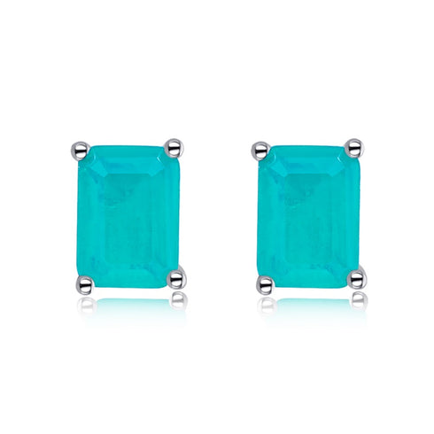 Antalya Studs Earrings (Seaweed Turquoise) - Pure Stamped Sterling Silver (Chandi) - 5A Cubic Zircon + Certificate