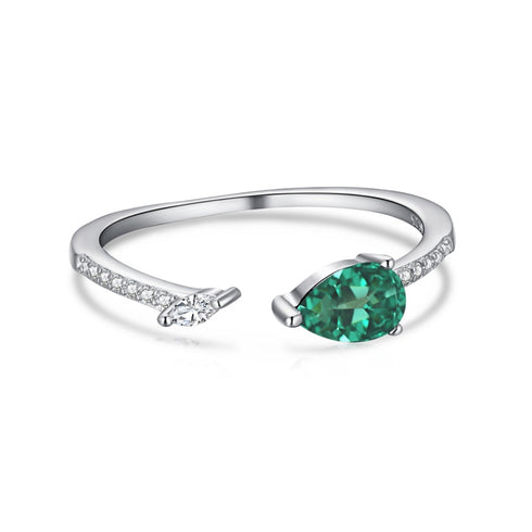 Una Ring (Emerald Green) - Adjustable Size - Pure Sterling Silver (Chandi) - 5Cubic Zircon