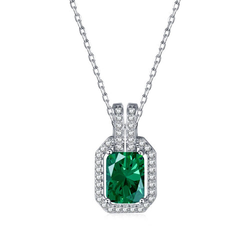 Victoria Necklace (Emerald Green) - Pure Stamped Sterling Silver (Chandi) + Certificate - 5A Cubic Zircon