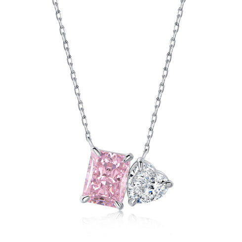 Modern Renaissance Necklace (Glamorous Pink & Diamond White) - Pure Sterling Silver (Chandi) - Cubic Zircon