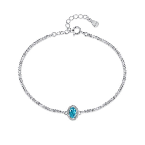 Diva Bracelet (Topaz Blue) - Pure Sterling Silver (Chandi) - Rhodium Plated - Cubic Zircon