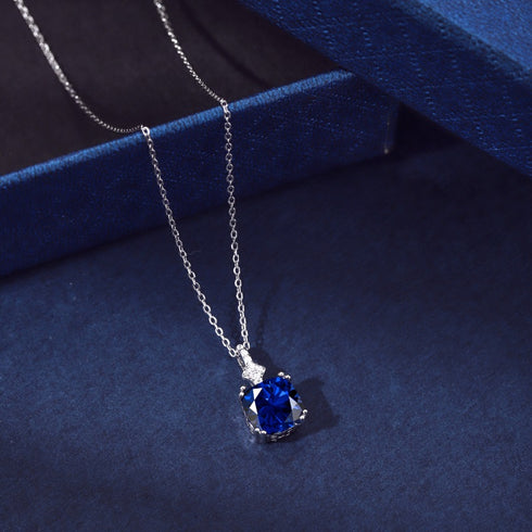 Blushing Day Light Necklace (Sapphire Blue) - Pure Sterling Silver (Chandi) - 5A Cubic Zircon - Certificate