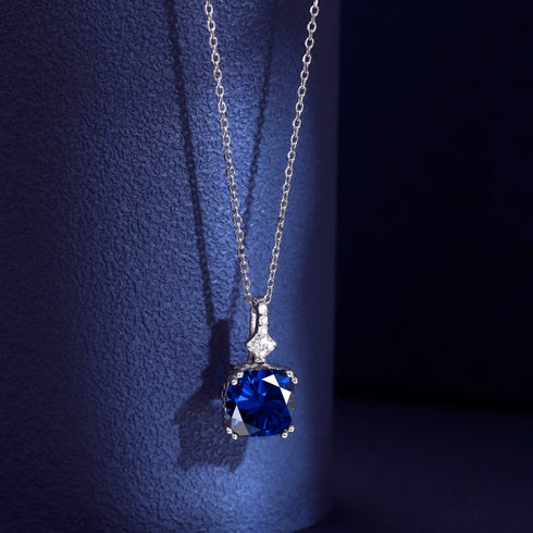 Blushing Day Light Necklace (Sapphire Blue) - Pure Sterling Silver (Chandi) - 5A Cubic Zircon - Certificate