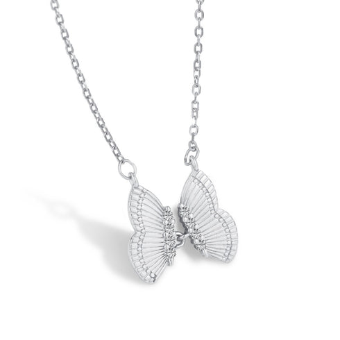Butterfly Necklace - Pure Stamped Sterling Silver (Chandi) + Certificate - 5A Cubic Zircon