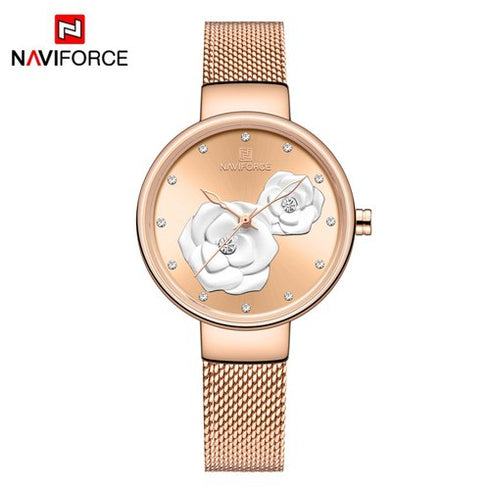 Naviforce Women's Rose Gold Blossom! - Adjustable Steel Strap! - 1 Year Warranty! - Water Resistant!