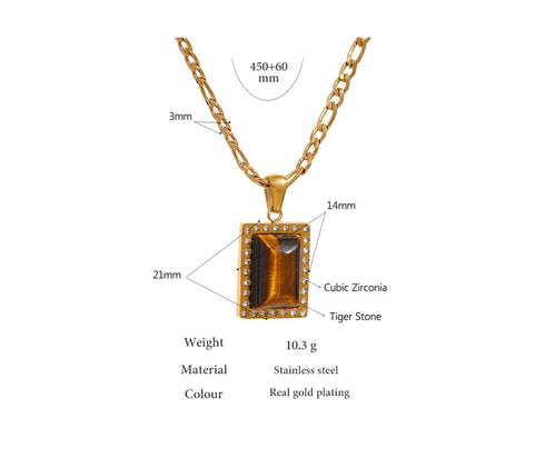 Vintage Stone Necklace - 18K Genuine Gold Plated over Pure Stainless Steel! - Chic Design! - Free Box Packaging!