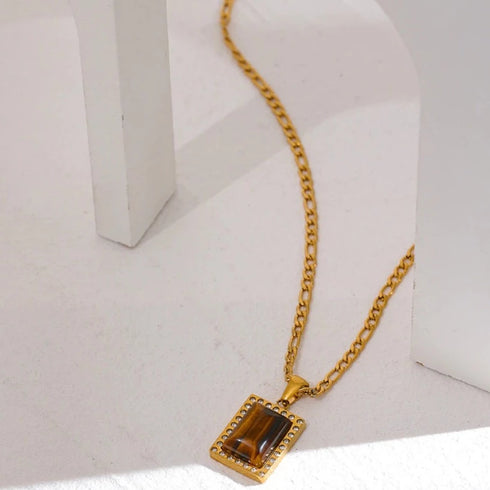 Vintage Stone Necklace - 18K Genuine Gold Plated over Pure Stainless Steel! - Chic Design! - Free Box Packaging!