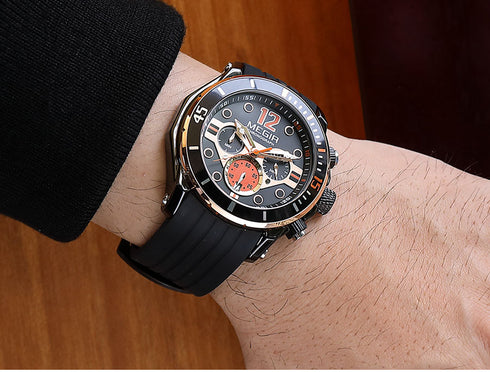 Megir - Men's Watch - 1 Year Warranty - Silicon Strap - Chronograph - 3 ATM Water Resistant