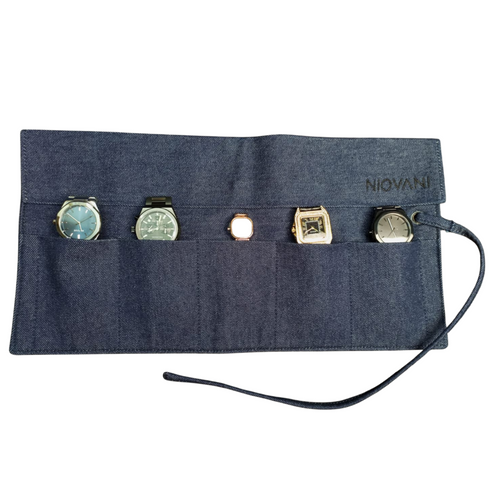 Niovani Watch Organizer - Watch Roll - Export Quality Denim - Watch Travel Case