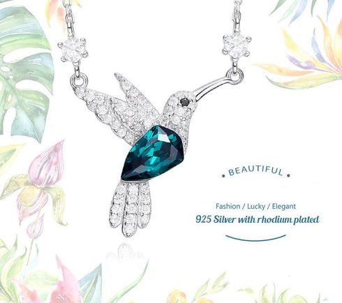 Where Birds Dare Necklace - Pure Sterling Silver - Genuine European Crystals - Free Box Packaging