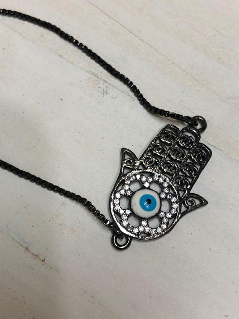 Turkish Hand with Eye! - Black Gold Plating! - Adjustabale Bracelet! - Sparkling AAA Zirconia! - Hot Seller!
