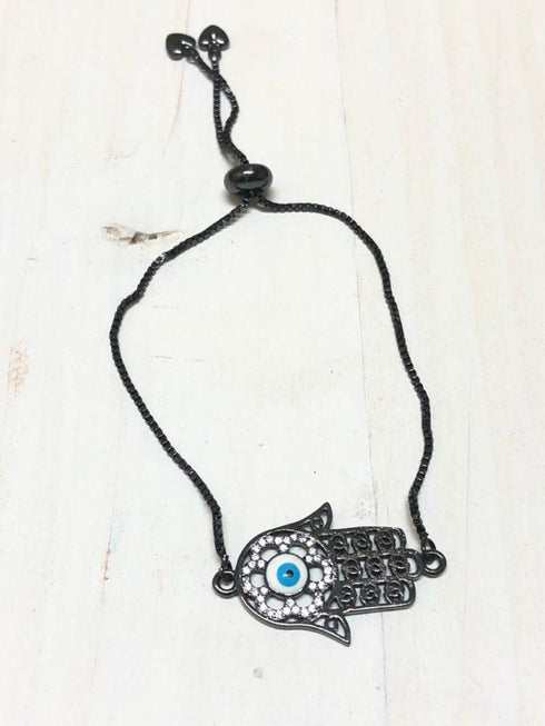 Turkish Hand with Eye! - Black Gold Plating! - Adjustabale Bracelet! - Sparkling AAA Zirconia! - Hot Seller!