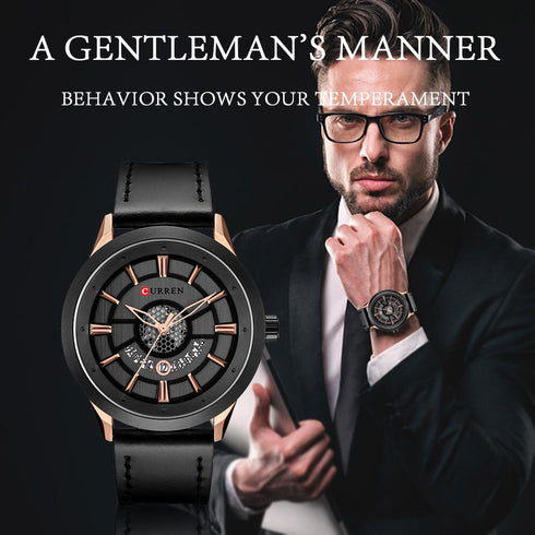 Curren Men's All Jet Black! - Ultra Soft Genuie Leather! - Water Resistant! - Modern Design! - Free Gift Packaging!