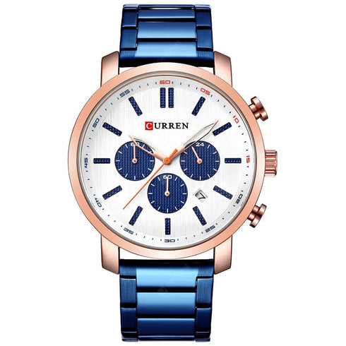 Curren Men's Rose Gold & Blue! - Chronograph! - Stainless Steel Strap! - Box Packaging! - Water Resistant 3ATM! - 1 Year Warranty!