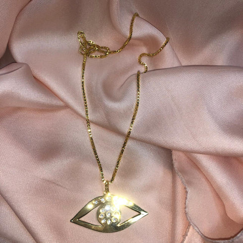 Turkish Eye Necklace! - Studded with Cubic Zirconia Stones! - 24K Genuine Gold Plated! - Ultra Shine! - Free Box Packaging!