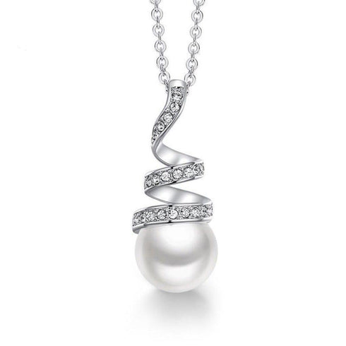 Pearl of Love! - Pure 925 Sterling Silver (Chandi) Necklace - Studded with Genuine European Crystals