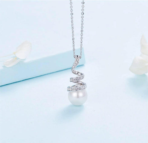 Pearl of Love! - Pure 925 Sterling Silver (Chandi) Necklace - Studded with Genuine European Crystals