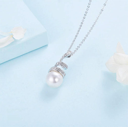 Pearl of Love! - Pure 925 Sterling Silver (Chandi) Necklace - Studded with Genuine European Crystals