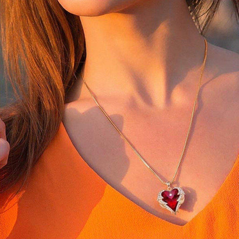 Pure Love Necklace! - Royal Red! - Genuine European Crystals! - Genuine Rose Gold Plated! - Free Box Packaging!