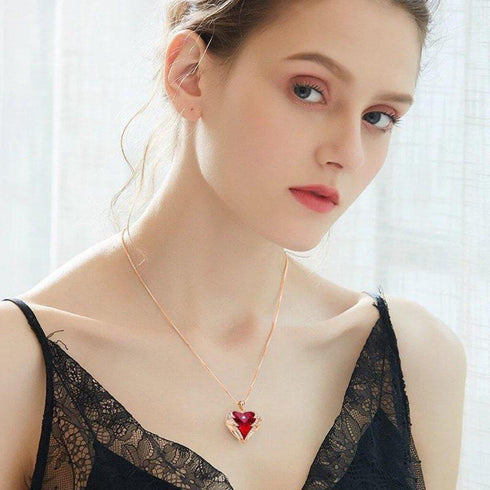 Pure Love Necklace! - Royal Red! - Genuine European Crystals! - Genuine Rose Gold Plated! - Free Box Packaging!