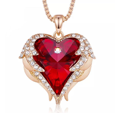 Pure Love Necklace! - Royal Red! - Genuine European Crystals! - Genuine Rose Gold Plated! - Free Box Packaging!