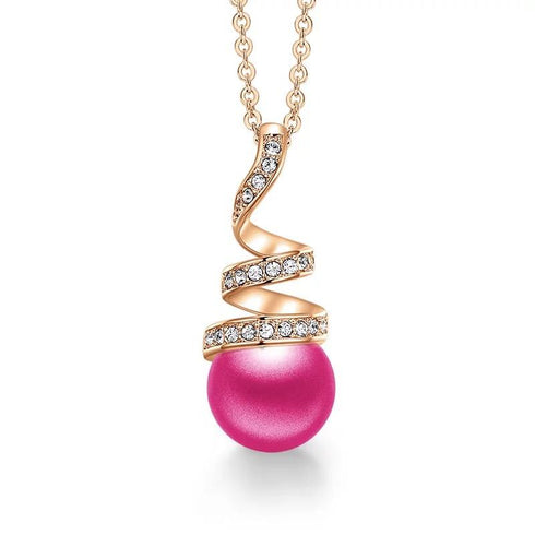 Pearl of Love! - Royal Pink! - Rose Gold Plated! - Pure 925 Sterling Silver (Chandi) Necklace - Studded with Genuine European Crystals! - Free Box Packaging!