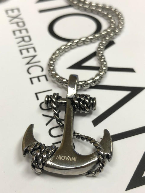 Ocean's Anchor! - Sparkling Silver! - Stainless Steel Necklace! - 550 MM - Free Box Packaging!