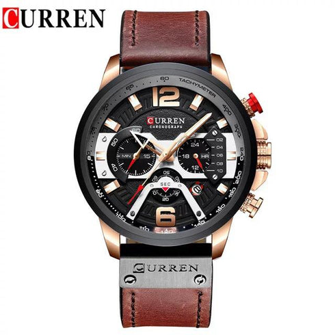 Curren Men's! - Modern Black & Brown Chronograph! - Genuine Ultrasoft Leather! - Water Resistant! - 1 Year Warranty!
