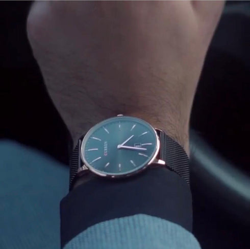 Curren Men's Black & Rose Gold! - Adjustable Mesh Steel Strap! - Two Hand Design! - Minimalist! - 1 Year Warranty! - Ultra Slim!