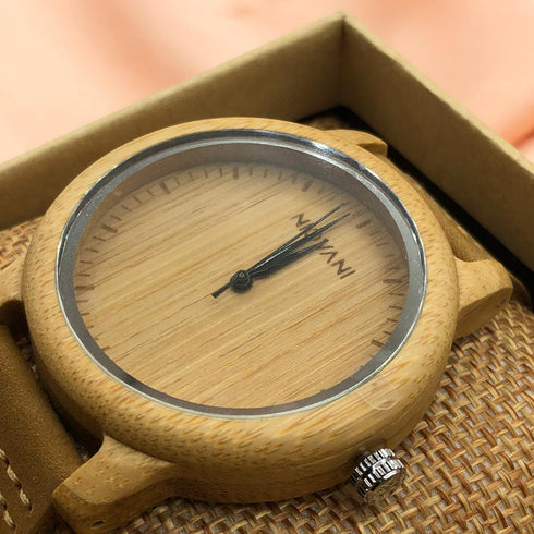 Niovani Original Wooden Watch - Unisex - Genuine Bamboo Wood - Ultra Thin Soft Genuine Leather - Box Packaging - 1 Year Warranty!