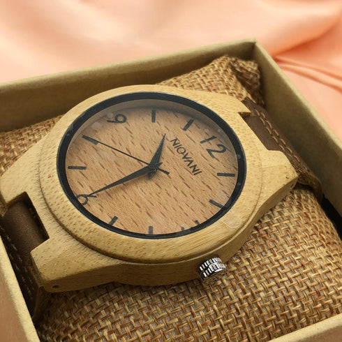 Niovani Original Wooden Watch - Unisex - Genuine Bamboo Wood - Ultra Thin Soft Genuine Leather - Box Packaging - 1 Year Warranty!
