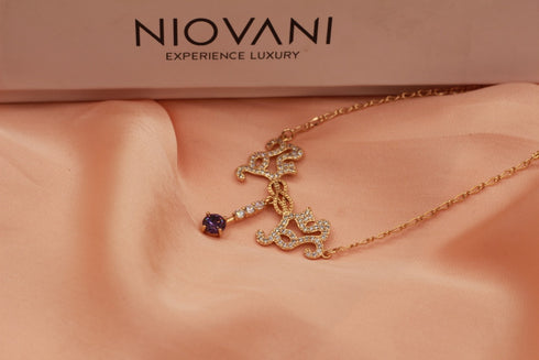 Vintage Me! - Gold Plated Necklace - AAA+ Cubic Zirconia Royal Purple Stone! - Free Box Packaging!