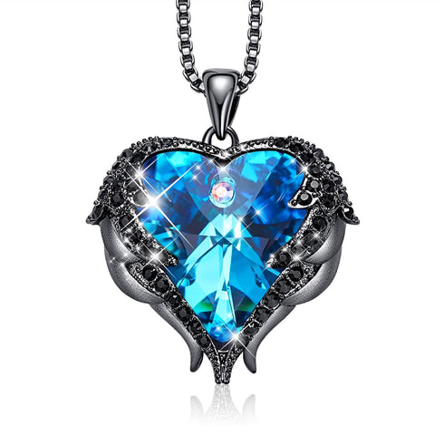Niovani Pure Love Necklace! - Dark Angel Blue! - Genuine European Crystals! - Pure Rhodium Plated!