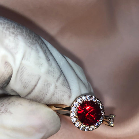 Island of Sparkle (Ruby Red) Ring! - Adjustable Size! - Rose Gold Plated ! - with Dancing European Crystals! - Free Box Packaging!