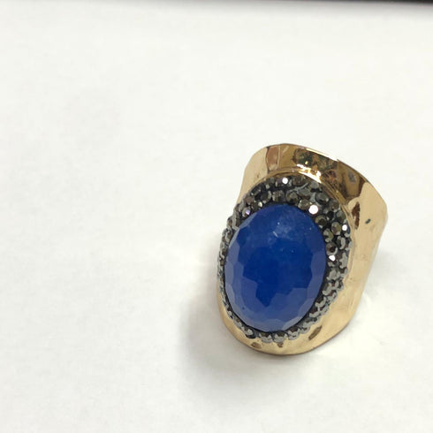 Ring of Glamour! (Ocean Blue) - 18K Genuine Gold Plated! - Micro Cubic Zirconia Handmade Setting! - Small Size! - Free Box Packaging!