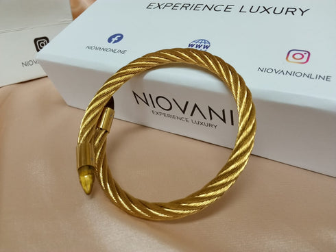 Florence! - 14K Gold Plated Wire Bracelet! - Long Lasting Stainless Steel! - Free Box Packaging!