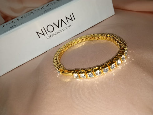 Niovani Tennis Bracelet! - 14K Gold Plated! - AAA+ Cubic Zirconia! - Sparkling! - Free Box Packaging!