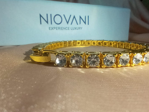 Niovani Tennis Bracelet! - 14K Gold Plated! - AAA+ Cubic Zirconia! - Sparkling! - Free Box Packaging!