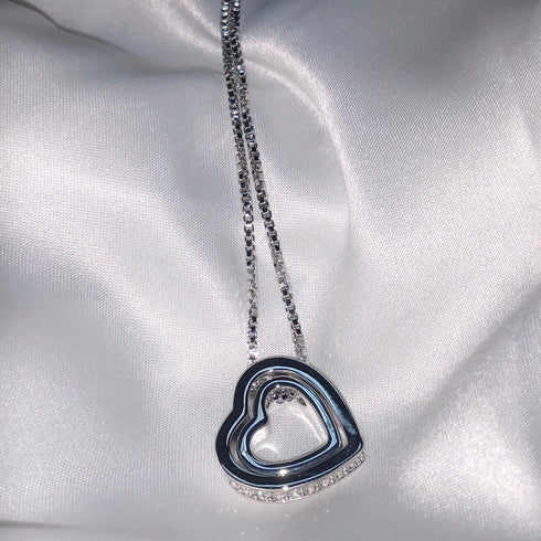 You & I - Love Necklace! - Rhodium Plated! - AAAAA Cubic Zirconia! - Free Box Packaging!