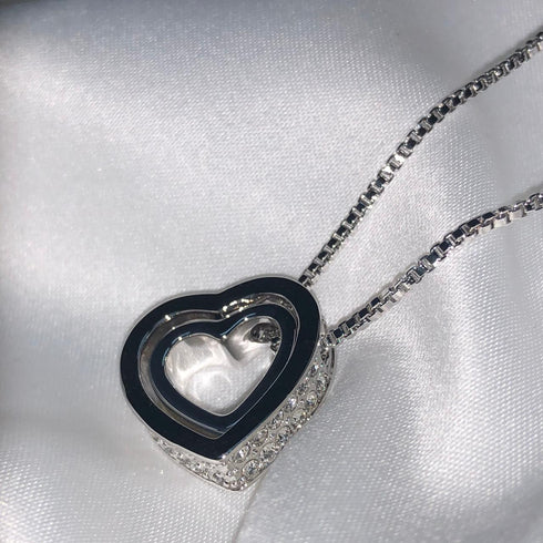 You & I - Love Necklace! - Rhodium Plated! - AAAAA Cubic Zirconia! - Free Box Packaging!