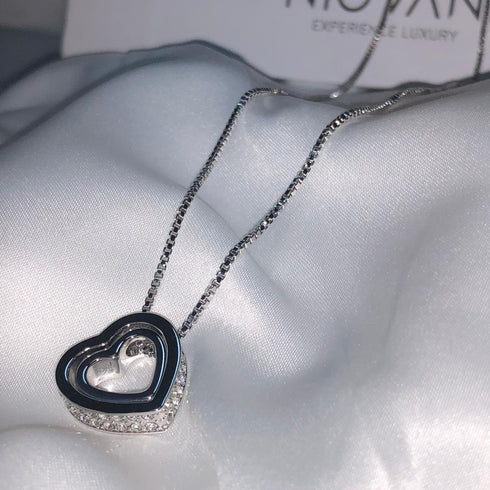 You & I - Love Necklace! - Rhodium Plated! - AAAAA Cubic Zirconia! - Free Box Packaging!