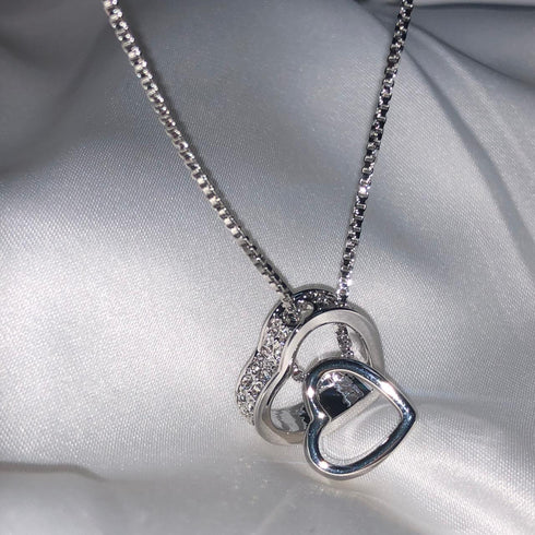 You & I - Love Necklace! - Rhodium Plated! - AAAAA Cubic Zirconia! - Free Box Packaging!