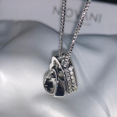 You & I - Love Necklace! - Rhodium Plated! - AAAAA Cubic Zirconia! - Free Box Packaging!