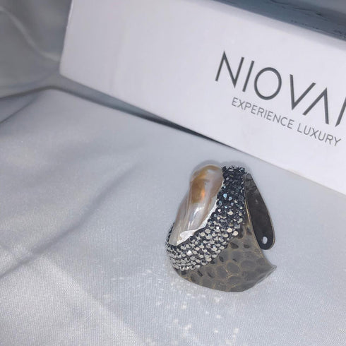 Oyster World! - Statement Adjustable Ring! - Genuine Baroque Pearl! - Free Box Packaging!